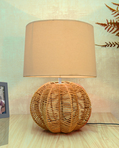 Seagrass Weave Table Lamp Coastal Cottage Bedside Desk Nightstand Lamp for Bedroom Living Room Office College Bookcase Natural Handmade Sphere, Bird Drum