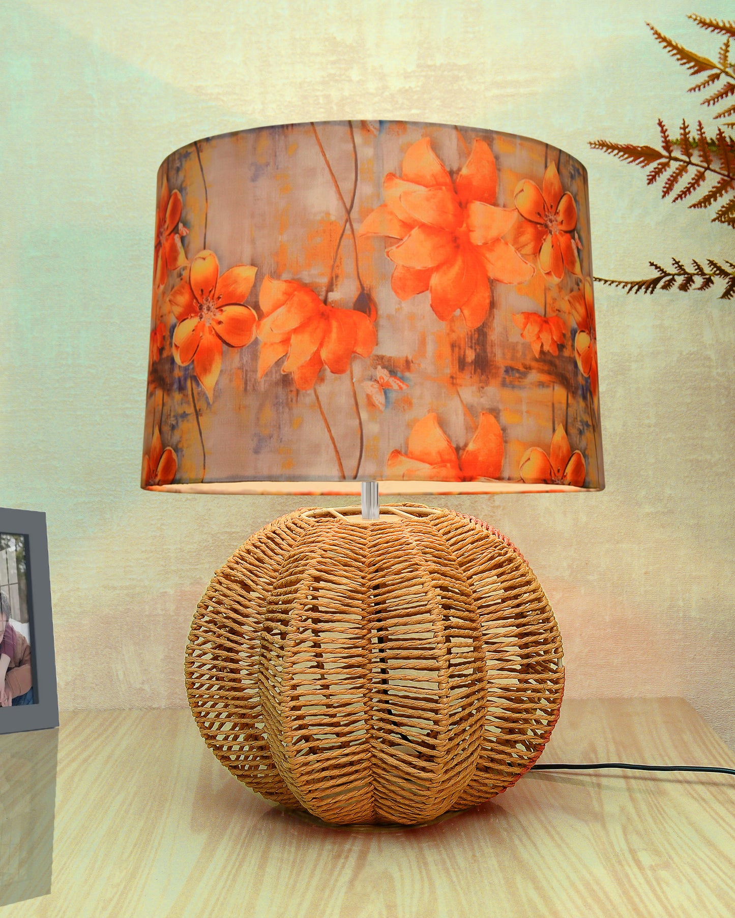 Seagrass Weave Table Lamp Coastal Cottage Bedside Desk Nightstand Lamp for Bedroom Living Room Office College Bookcase Natural Handmade Sphere, Bird Drum