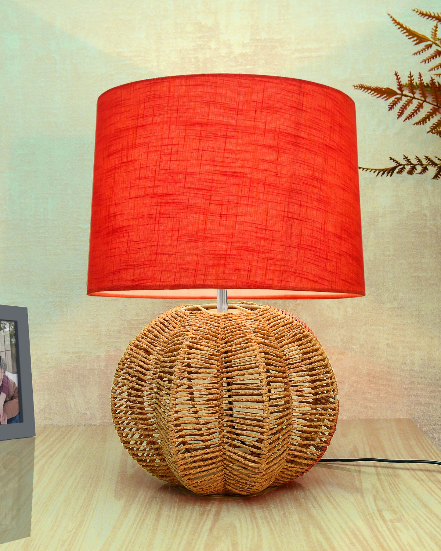 Seagrass Weave Table Lamp Coastal Cottage Bedside Desk Nightstand Lamp for Bedroom Living Room Office College Bookcase Natural Handmade Sphere, Bird Drum