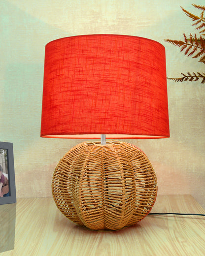 Seagrass Weave Table Lamp Coastal Cottage Bedside Desk Nightstand Lamp for Bedroom Living Room Office College Bookcase Natural Handmade Sphere, Bird Drum