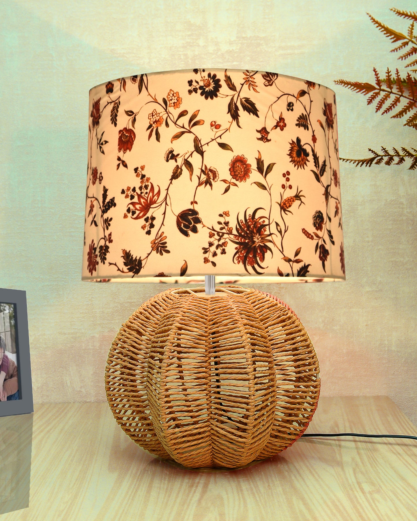 Seagrass Weave Table Lamp Coastal Cottage Bedside Desk Nightstand Lamp for Bedroom Living Room Office College Bookcase Natural Handmade Sphere, Bird Drum
