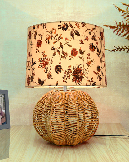 Seagrass Weave Table Lamp Coastal Cottage Bedside Desk Nightstand Lamp for Bedroom Living Room Office College Bookcase Natural Handmade Sphere, Bird Drum