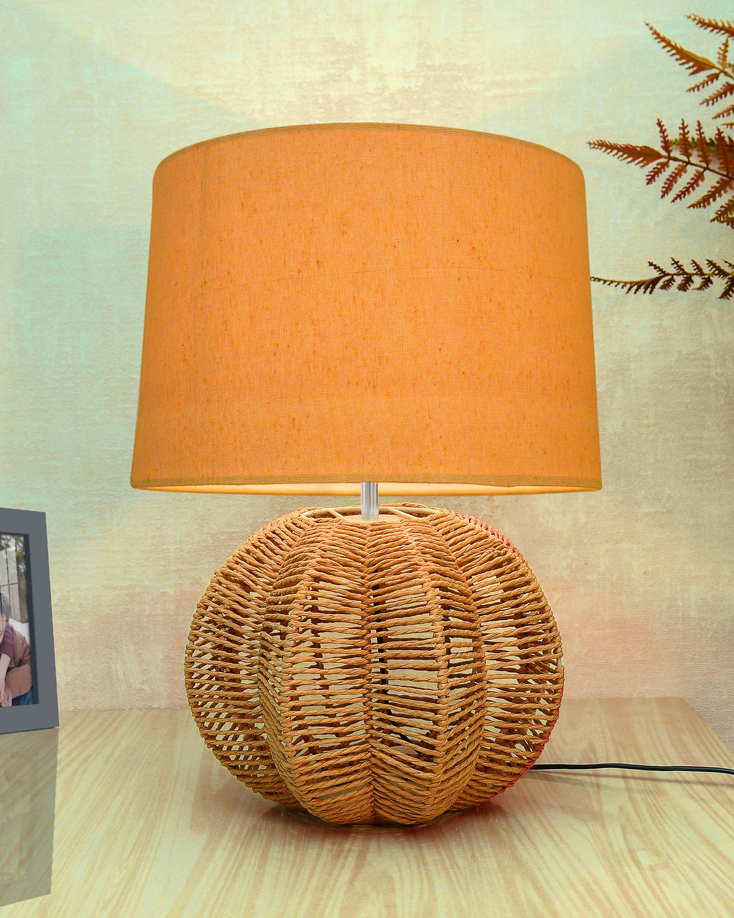 Seagrass Weave Table Lamp Coastal Cottage Bedside Desk Nightstand Lamp for Bedroom Living Room Office College Bookcase Natural Handmade Sphere, Bird Drum