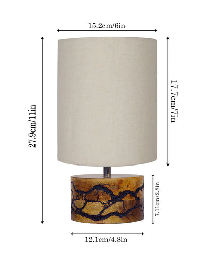 Classic Wood Lampshade Nightstand Lamps, Antique Base E27 Creative Bedside Lamps for Bedroom, Office, Gift, Shocker Fractal, Khadi