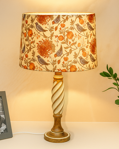 Antique White Twister Wood Table lamp, Rustic Farmhouse Bedside Light, Khadi Fabric shade