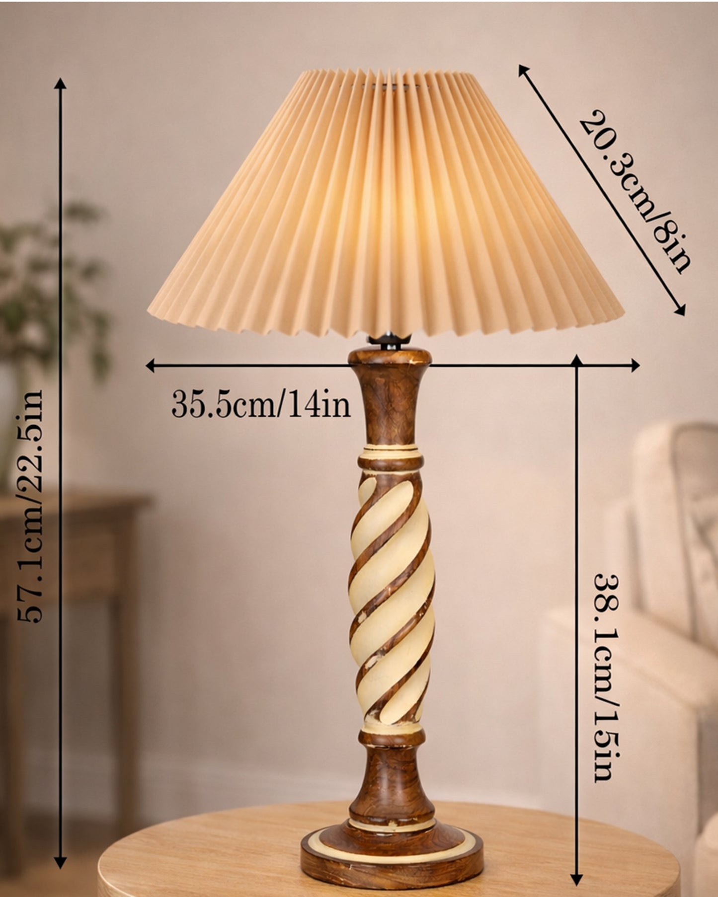 Homesake® White Twister Wood Table lamp, Rustic Farmhouse Solid Wood for Bedroom & Living Room | Home Decor Lighting | Modern Design Bedside Lamp with Fabric Shade