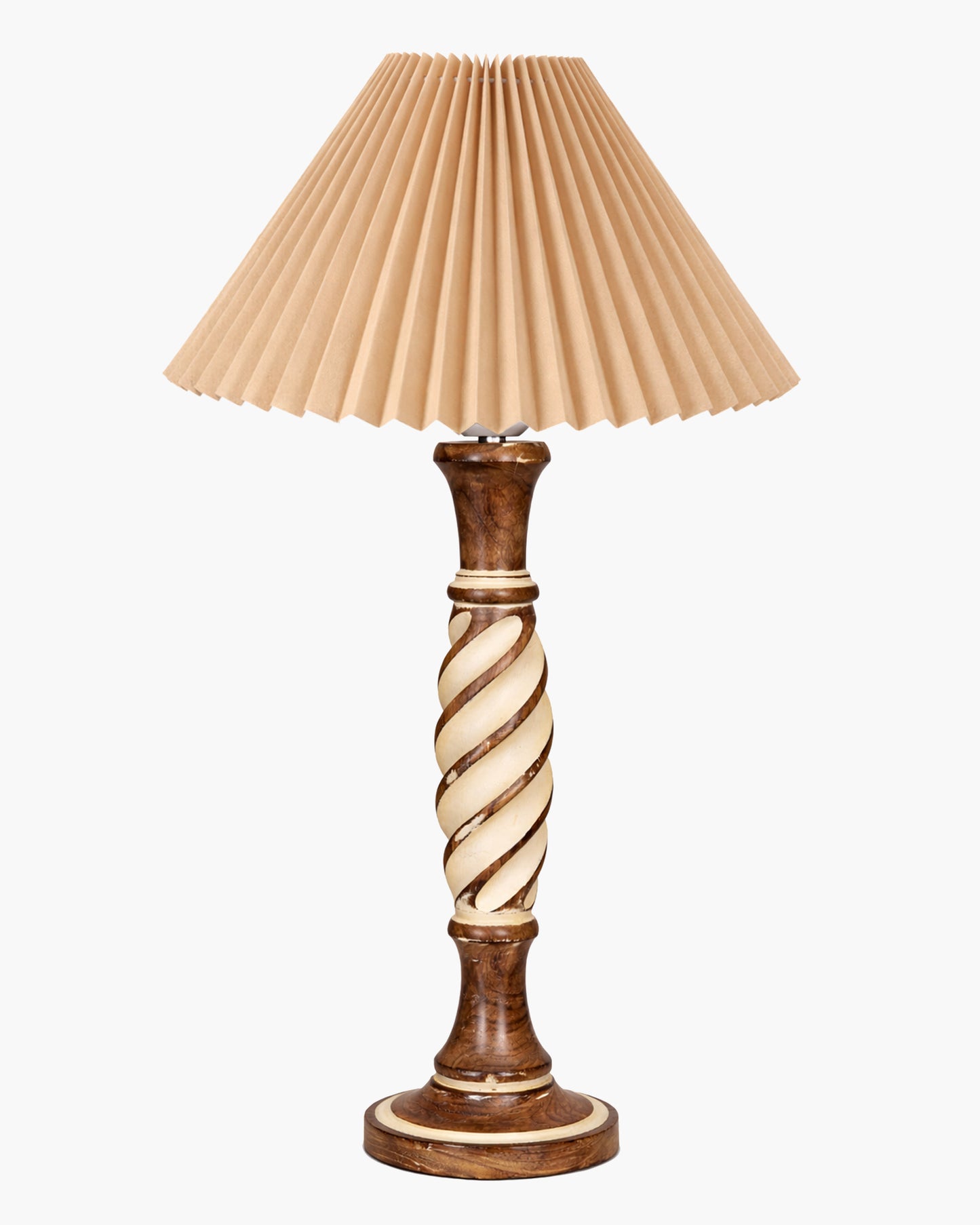 Homesake® White Twister Wood Table lamp, Rustic Farmhouse Solid Wood for Bedroom & Living Room | Home Decor Lighting | Modern Design Bedside Lamp with Fabric Shade