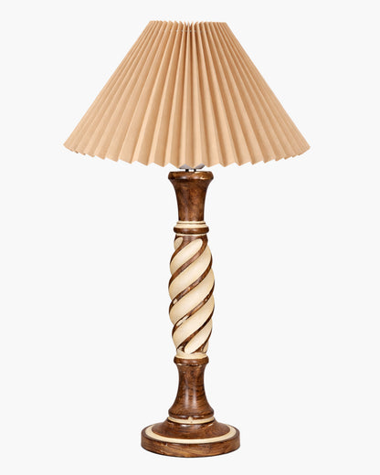 Homesake® White Twister Wood Table lamp, Rustic Farmhouse Solid Wood for Bedroom & Living Room | Home Decor Lighting | Modern Design Bedside Lamp with Fabric Shade