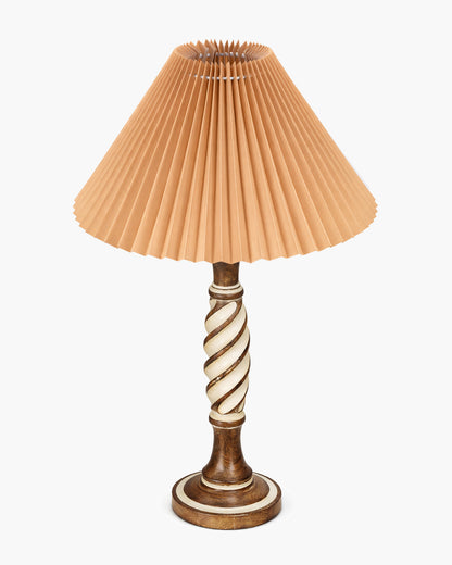 Homesake® White Twister Wood Table lamp, Rustic Farmhouse Solid Wood for Bedroom & Living Room | Home Decor Lighting | Modern Design Bedside Lamp with Fabric Shade