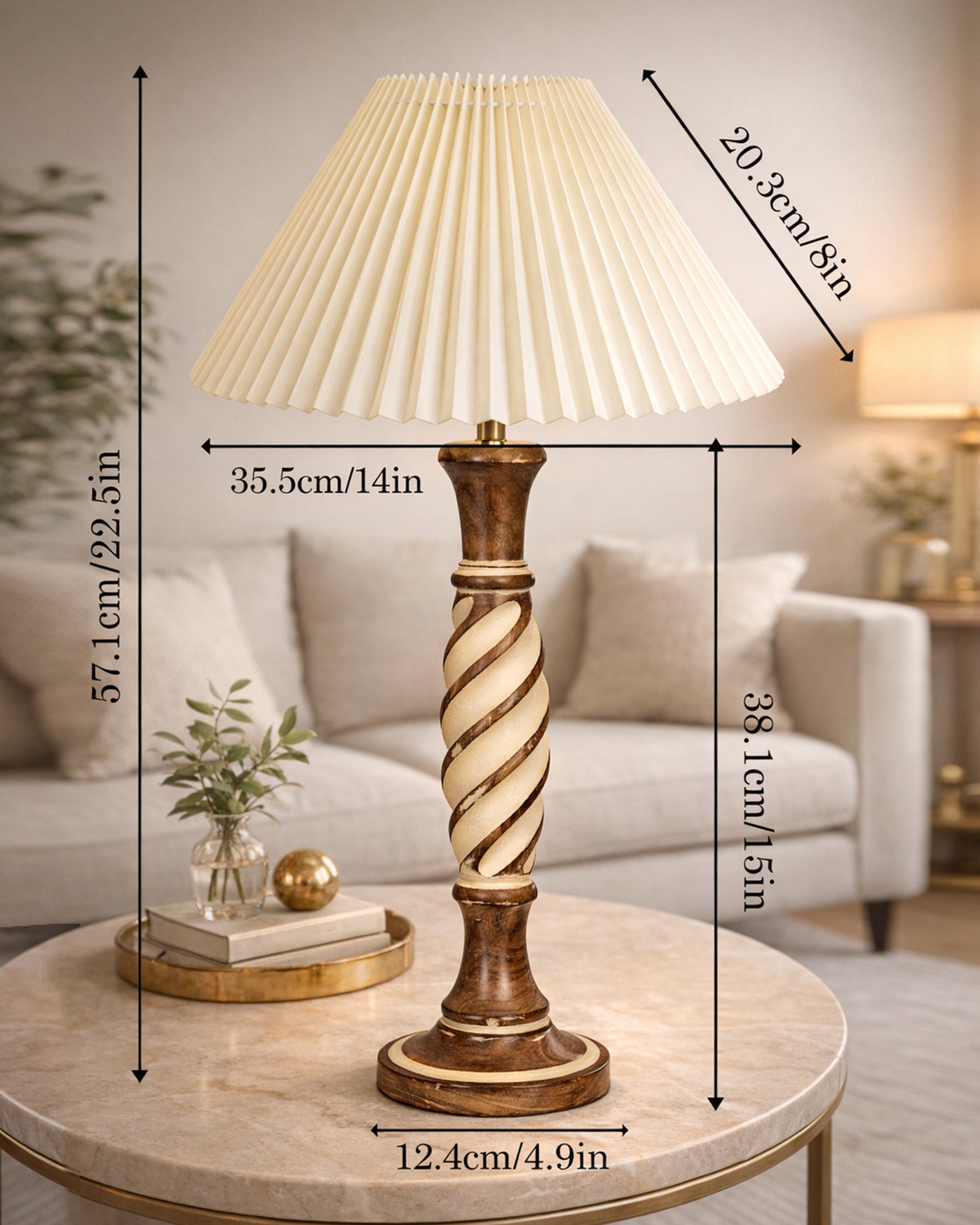 Homesake® White Twister Wood Table lamp, Rustic Farmhouse Solid Wood for Bedroom & Living Room | Home Decor Lighting | Modern Design Bedside Lamp with Fabric Shade