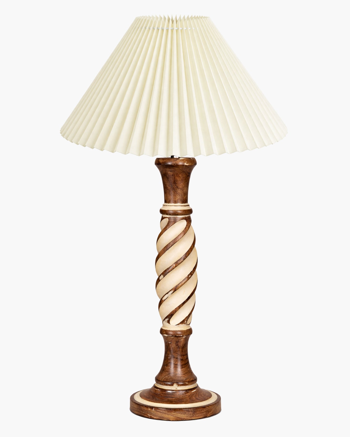 Homesake® White Twister Wood Table lamp, Rustic Farmhouse Solid Wood for Bedroom & Living Room | Home Decor Lighting | Modern Design Bedside Lamp with Fabric Shade