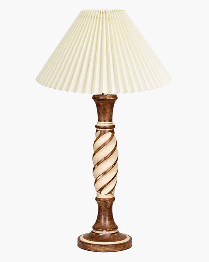 Homesake® White Twister Wood Table lamp, Rustic Farmhouse Solid Wood for Bedroom & Living Room | Home Decor Lighting | Modern Design Bedside Lamp with Fabric Shade