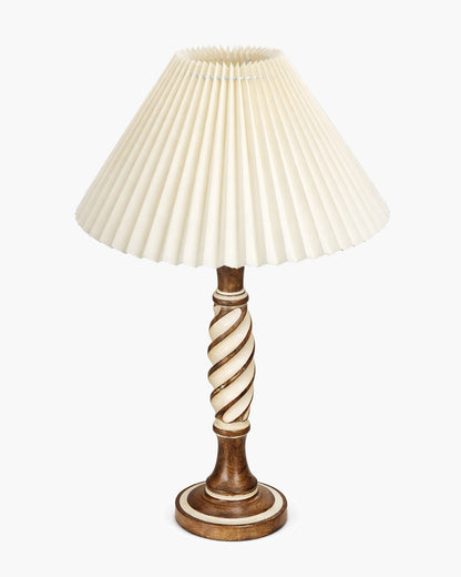 Homesake® White Twister Wood Table lamp, Rustic Farmhouse Solid Wood for Bedroom & Living Room | Home Decor Lighting | Modern Design Bedside Lamp with Fabric Shade