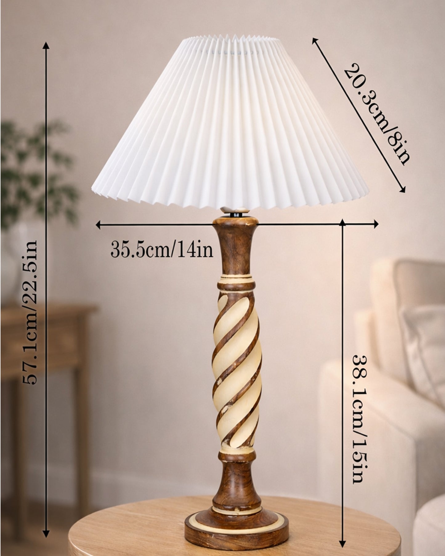 Homesake® White Twister Wood Table lamp, Rustic Farmhouse Solid Wood for Bedroom & Living Room | Home Decor Lighting | Modern Design Bedside Lamp with Fabric Shade