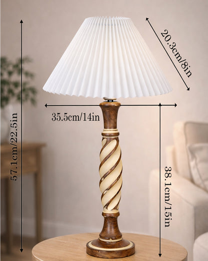 Homesake® White Twister Wood Table lamp, Rustic Farmhouse Solid Wood for Bedroom & Living Room | Home Decor Lighting | Modern Design Bedside Lamp with Fabric Shade