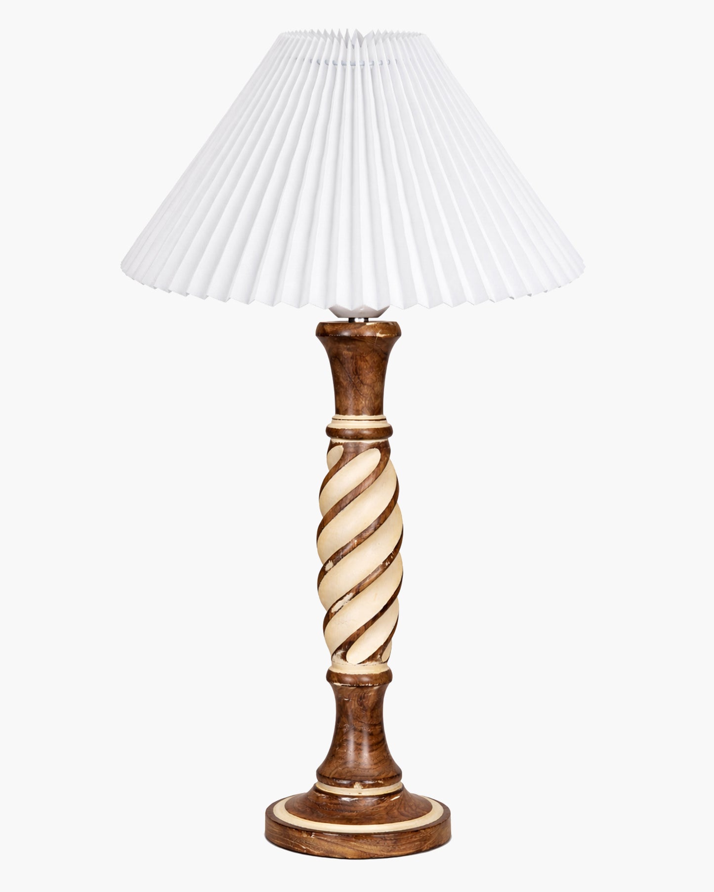 Homesake® White Twister Wood Table lamp, Rustic Farmhouse Solid Wood for Bedroom & Living Room | Home Decor Lighting | Modern Design Bedside Lamp with Fabric Shade