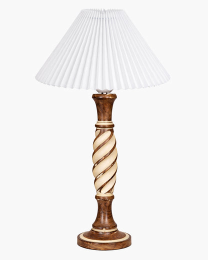 Homesake® White Twister Wood Table lamp, Rustic Farmhouse Solid Wood for Bedroom & Living Room | Home Decor Lighting | Modern Design Bedside Lamp with Fabric Shade