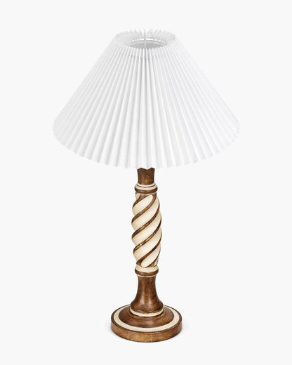 Homesake® White Twister Wood Table lamp, Rustic Farmhouse Solid Wood for Bedroom & Living Room | Home Decor Lighting | Modern Design Bedside Lamp with Fabric Shade