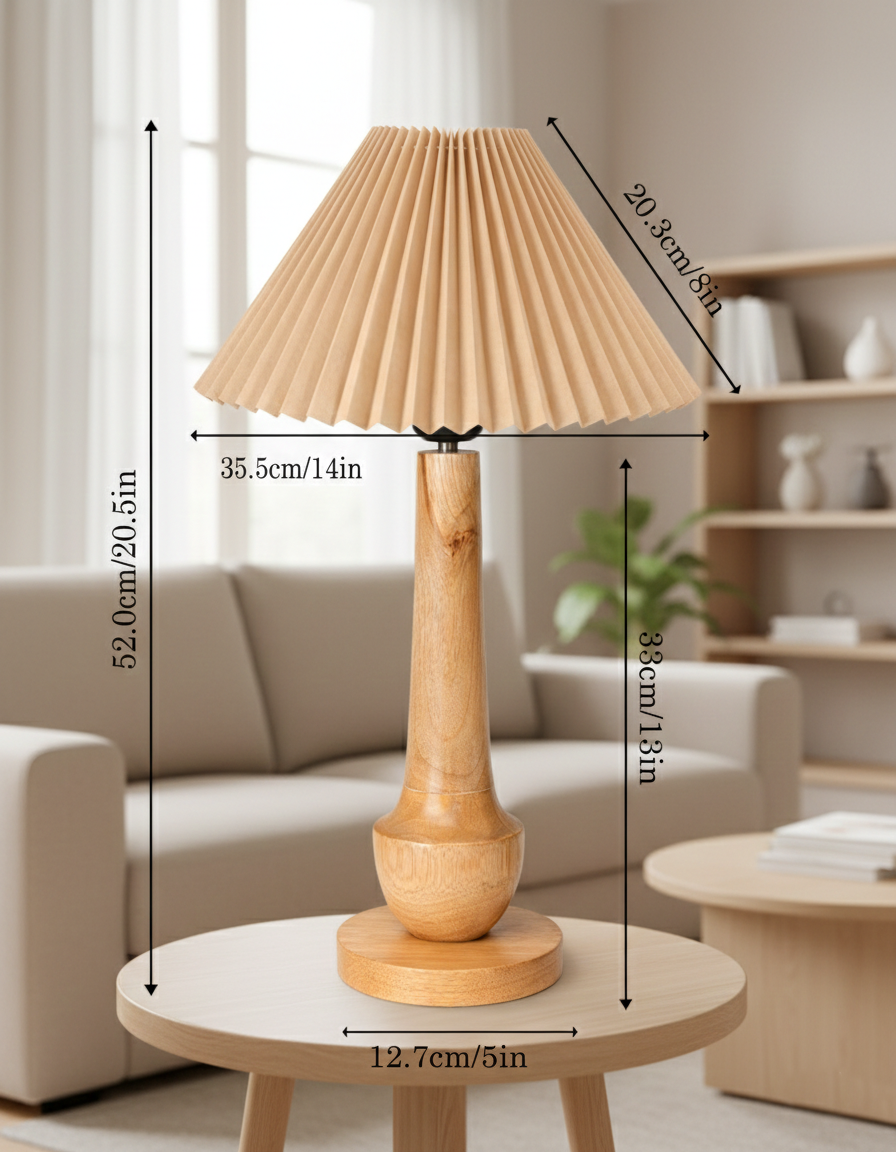 Homesake® Rustic Turnip Wood Table lamp, Bedside Farmhouse Solid Wood Lamp for Bedroom & Living Room | Home Decor Lighting | Desk Accessories | Bedside Lamp with Fabric Shade