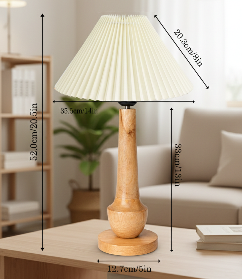 Homesake® Rustic Turnip Wood Table lamp, Bedside Farmhouse Solid Wood Lamp for Bedroom & Living Room | Home Decor Lighting | Desk Accessories | Bedside Lamp with Fabric Shade