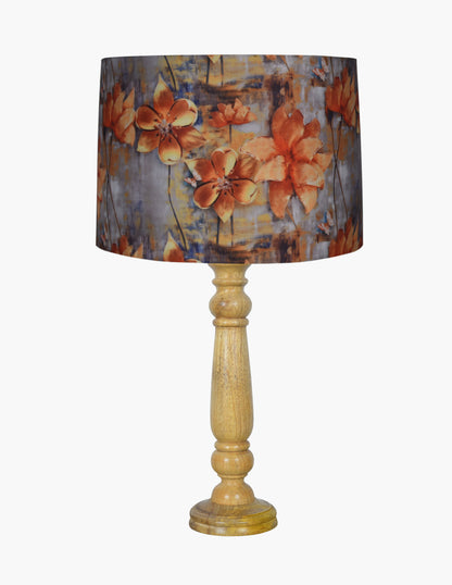 Mable Rustic Wood Table Lamp, Industrial Bedside Living Room Light, Khadi Drum Shade