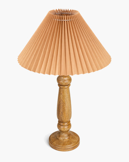 Homesake® Wood Bubble Bedside farmhouse Solid Wood Bedside Lamp for Bedroom | Decorative Table Light for Home & Gifting, Pleated White Shade