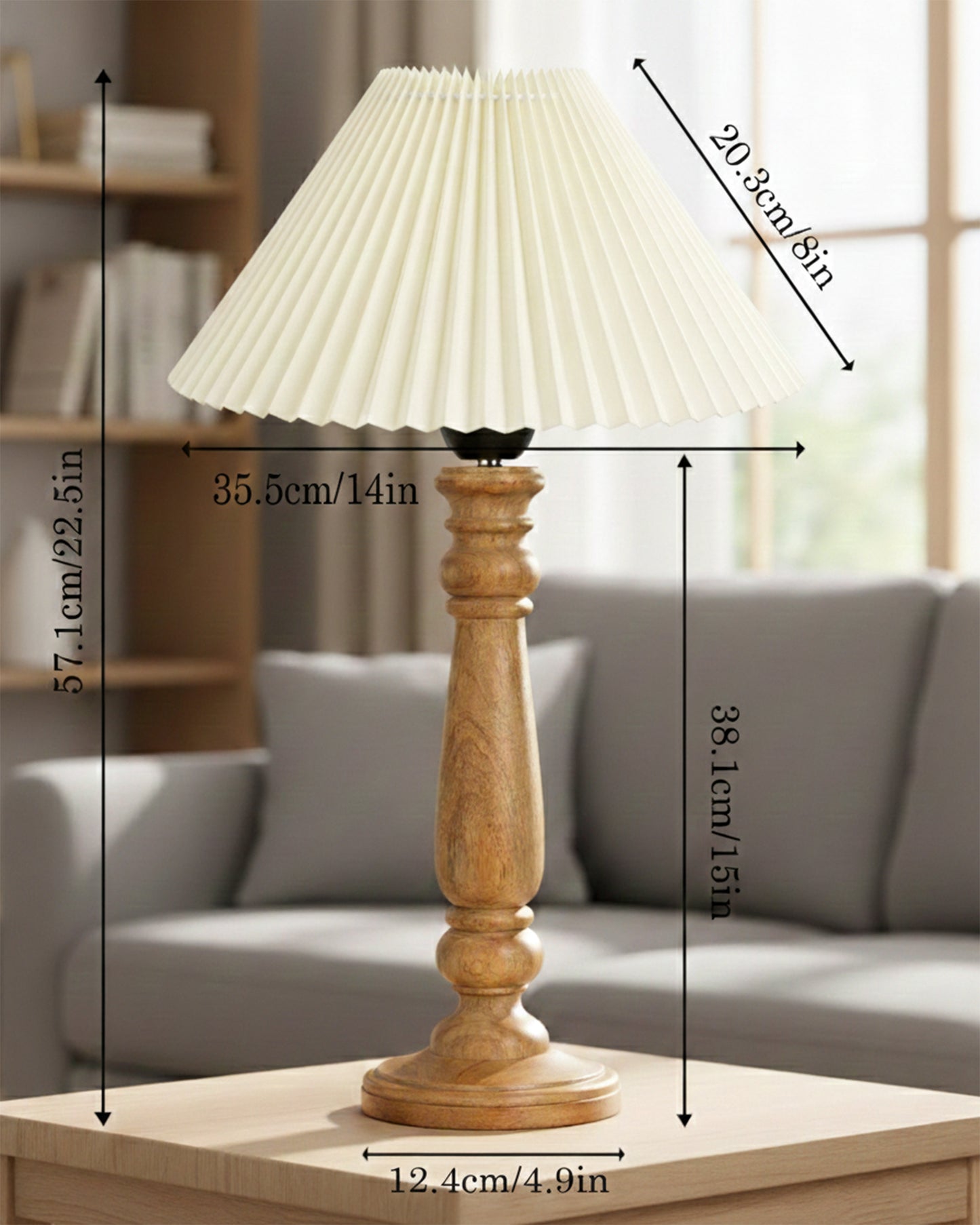 Homesake® Wood Bubble Bedside farmhouse Solid Wood Bedside Lamp for Bedroom | Decorative Table Light for Home & Gifting, Pleated White Shade