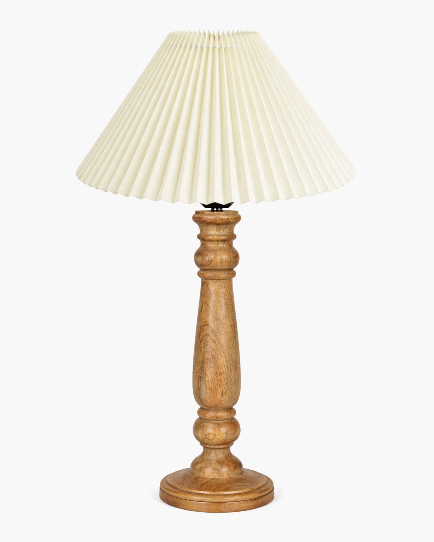 Homesake® Wood Bubble Bedside farmhouse Solid Wood Bedside Lamp for Bedroom | Decorative Table Light for Home & Gifting, Pleated White Shade