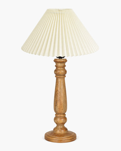 Homesake® Wood Bubble Bedside farmhouse Solid Wood Bedside Lamp for Bedroom | Decorative Table Light for Home & Gifting, Pleated White Shade