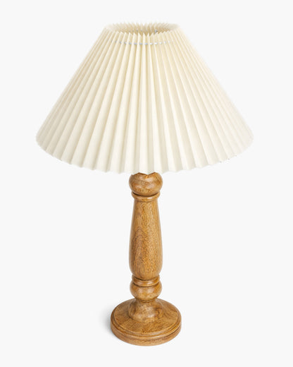 Homesake® Wood Bubble Bedside farmhouse Solid Wood Bedside Lamp for Bedroom | Decorative Table Light for Home & Gifting, Pleated White Shade