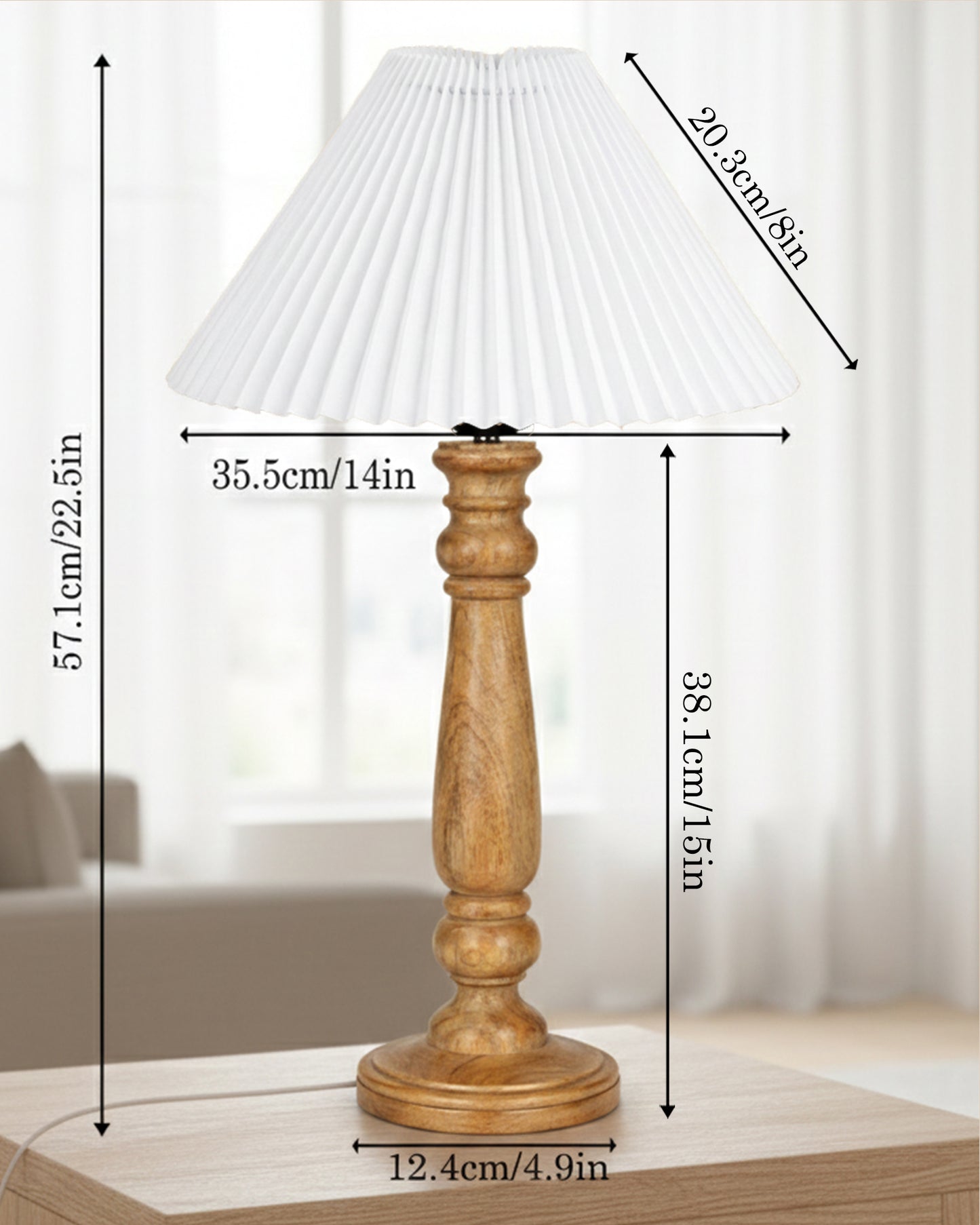 Homesake® Wood Bubble Bedside farmhouse Solid Wood Bedside Lamp for Bedroom | Decorative Table Light for Home & Gifting, Pleated White Shade