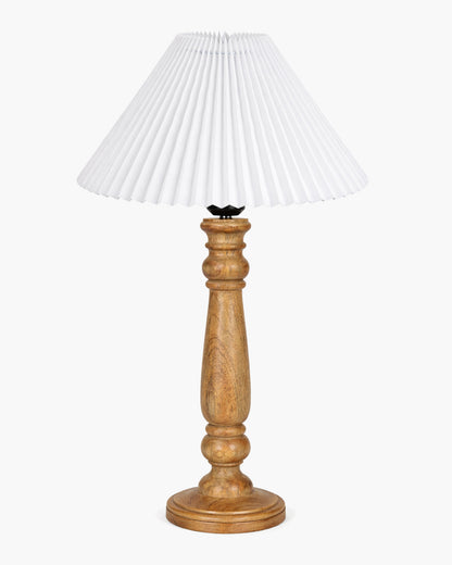 Homesake® Wood Bubble Bedside farmhouse Solid Wood Bedside Lamp for Bedroom | Decorative Table Light for Home & Gifting, Pleated White Shade