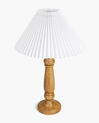 Homesake® Wood Bubble Bedside farmhouse Solid Wood Bedside Lamp for Bedroom | Decorative Table Light for Home & Gifting, Pleated White Shade