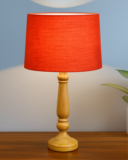 Mable Rustic Wood Table Lamp, Industrial Bedside Living Room Light, Khadi Drum Shade