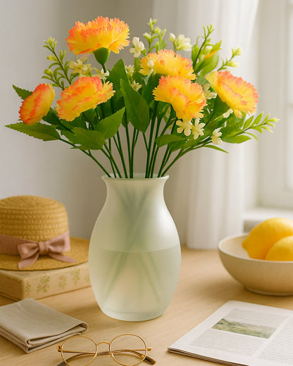 Homesake® Artificial Carnation Flowers with Greenery, Faux Floral Bouquet for Home Decor, Table Centerpiece, Living Room, or Gift, Pot Not Included, Realistic Silk Flowers Arrangement, Yellow