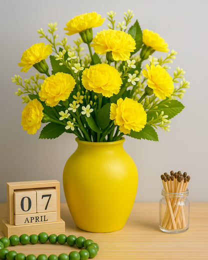 Homesake® Artificial Carnation Flowers with Greenery, Faux Floral Bouquet for Home Decor, Table Centerpiece, Living Room, or Gift, Pot Not Included, Realistic Silk Flowers Arrangement, Yellow