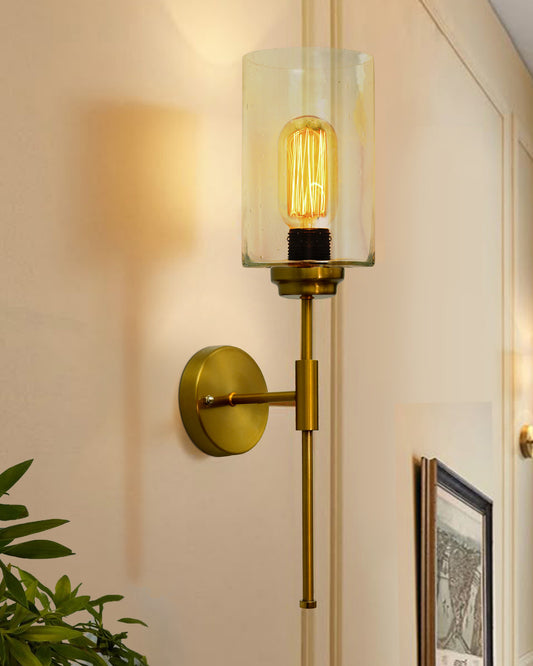 Gold Wall Sconces, Modern Bathroom Sconces Wall Lighting Vanity Light Fixtures with Bubble Glass, Brushed Brass Wall Mount Lights for Living Room Corridor Mirror Bedroom Stairs, 1 piece