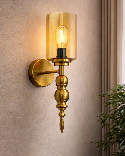 Mid-Century Modern Metal and Glass Wall Light, Brushed Gold, Lamp Fixture for Bedroom Vanity Bathroom Hotel,  Spherical Torch, Bubble Glass