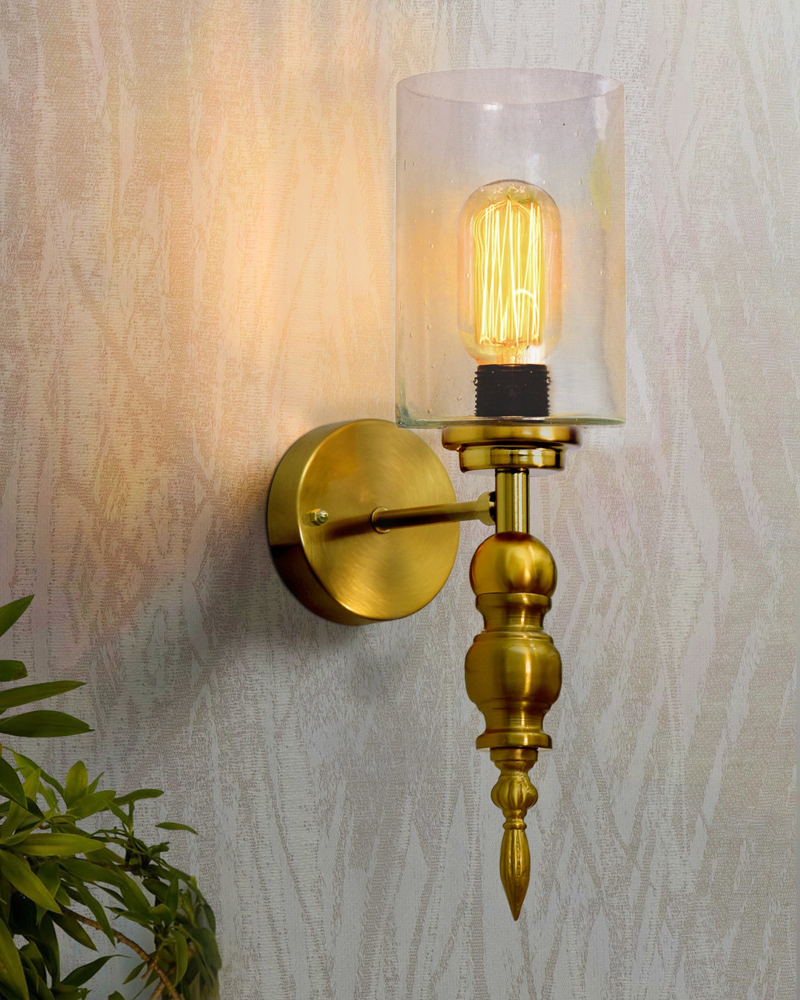 Mid-Century Modern Metal and Glass Wall Light, Brushed Gold, Lamp Fixture  for Bedroom Vanity Bathroom Hotel, Spherical Torch, Bubble Glass