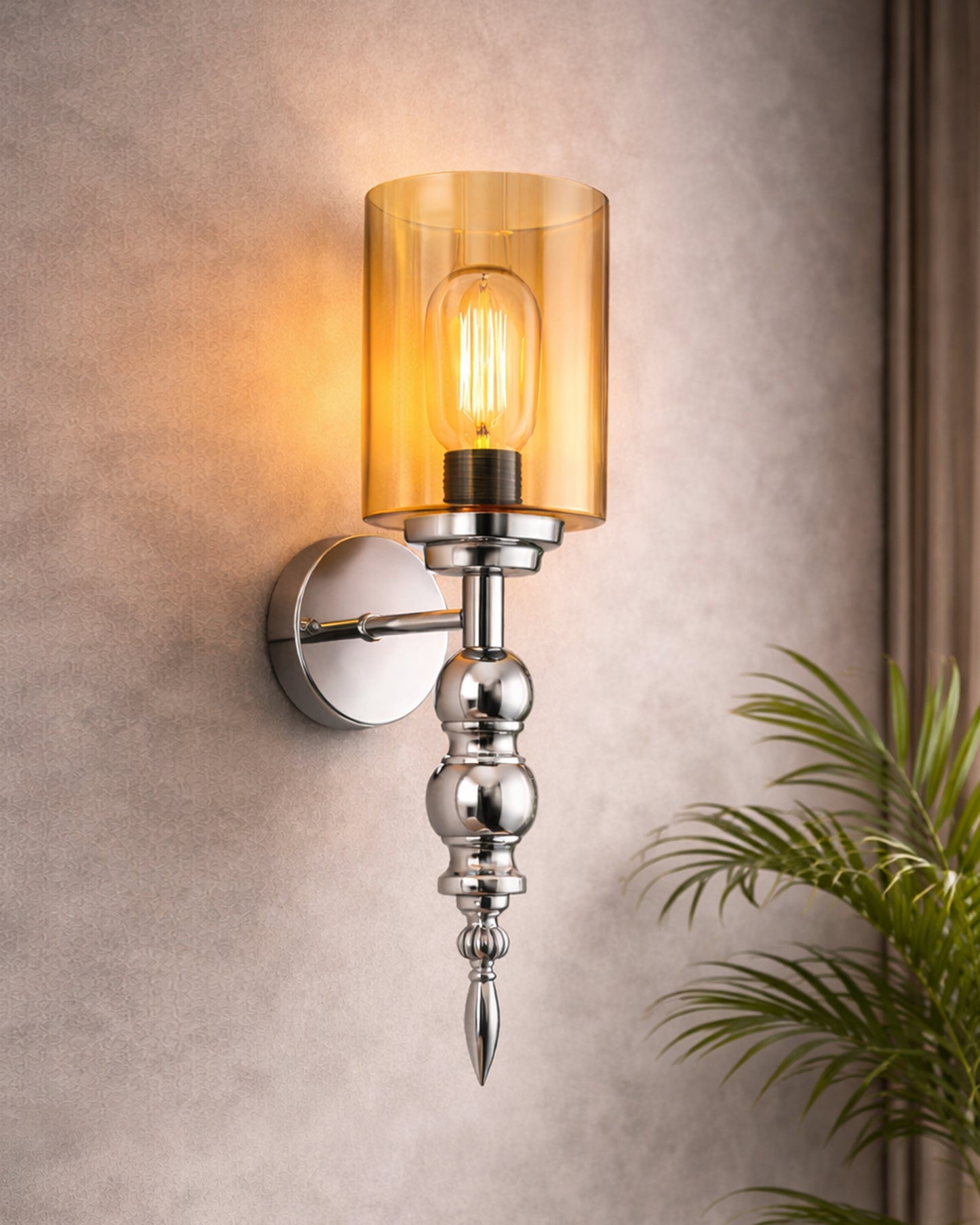 Mid-Century Modern Metal and Glass Wall Light, Brushed Gold, Lamp Fixture for Bedroom Vanity Bathroom Hotel,  Spherical Torch, Bubble Glass