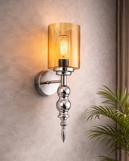 Mid-Century Modern Metal and Glass Wall Light, Brushed Gold, Lamp Fixture for Bedroom Vanity Bathroom Hotel,  Spherical Torch, Bubble Glass