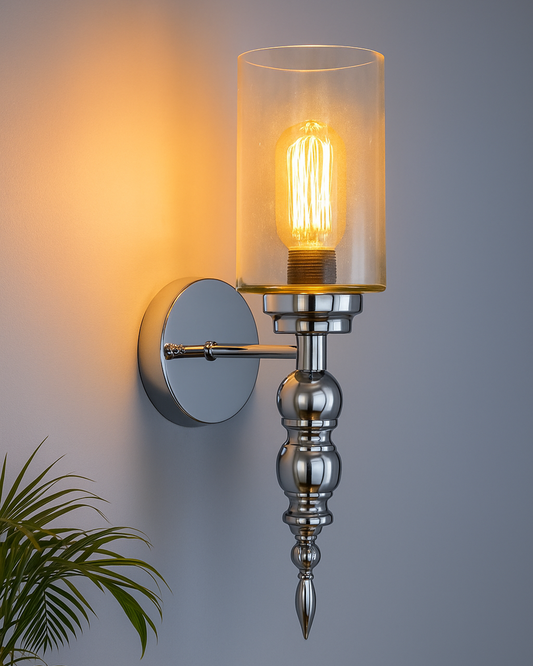Mid-Century Modern Metal and Glass Wall Light, Brushed Gold, Lamp Fixture for Bedroom Vanity Bathroom Hotel,  Spherical Torch, Bubble Glass