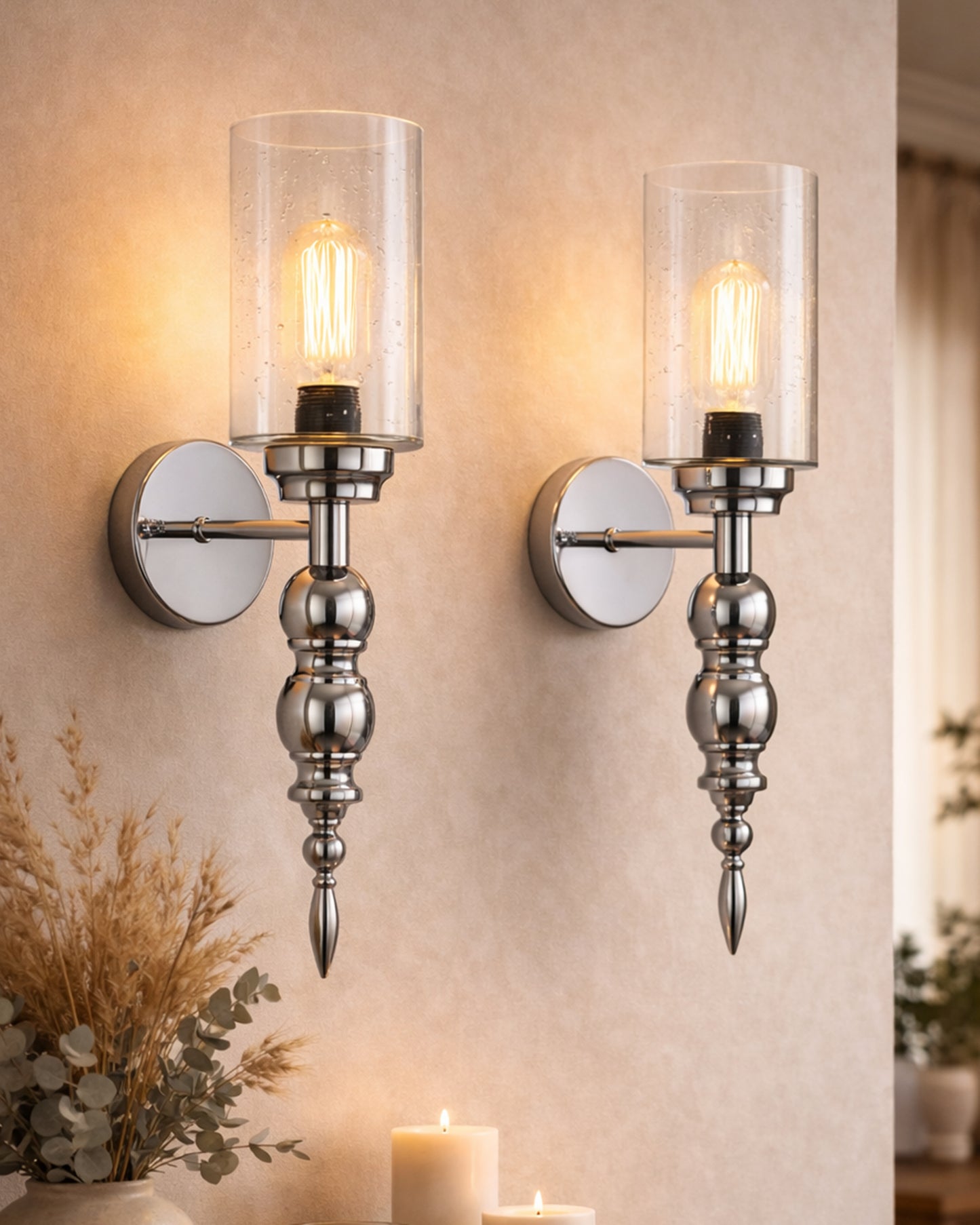 Mid-Century Modern Metal and Glass Wall Light, Brushed Gold, Lamp Fixture for Bedroom Vanity Bathroom Hotel,  Spherical Torch, Bubble Glass