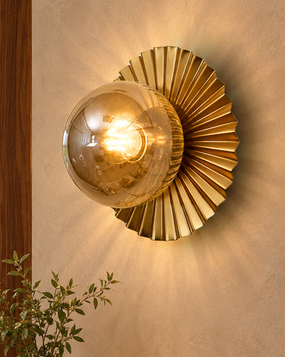 Homesake® Sunflower Wall Lamp with Glass Globe | Modern Gold Metal Wall Light with E27 Ring Holder | Decorative Wall Sconce for Bedroom, Living Room, Hallway & Home Decor