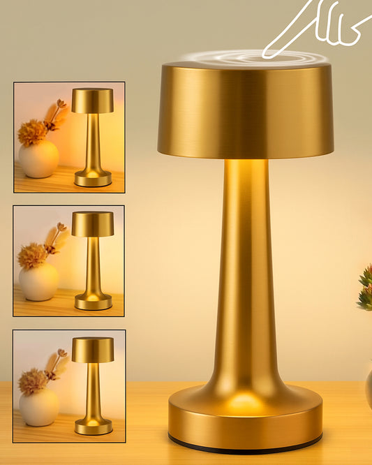 Table Lamp Portable Lamps for Bedroom, Night Lamp, Table Lamp for Bedroom & Living Room, Bedside Lamp, Dimming, 3 Colour Touch Control, Wireless Charging, Metal Dumbbell, Gold