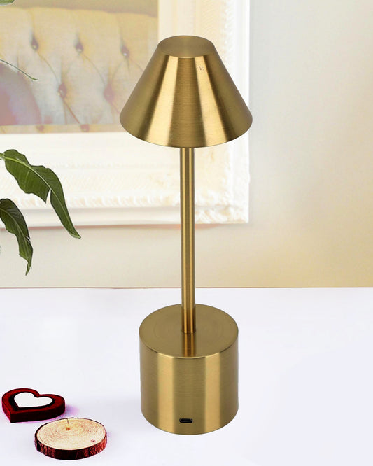 Table Lamp Portable Lamps for Bedroom, Night Lamp, Table Lamp for Bedroom & Living Room, Bedside Lamp, Dimming, 3 Colour Touch Control, Wireless Charging, Metal Cone, Gold