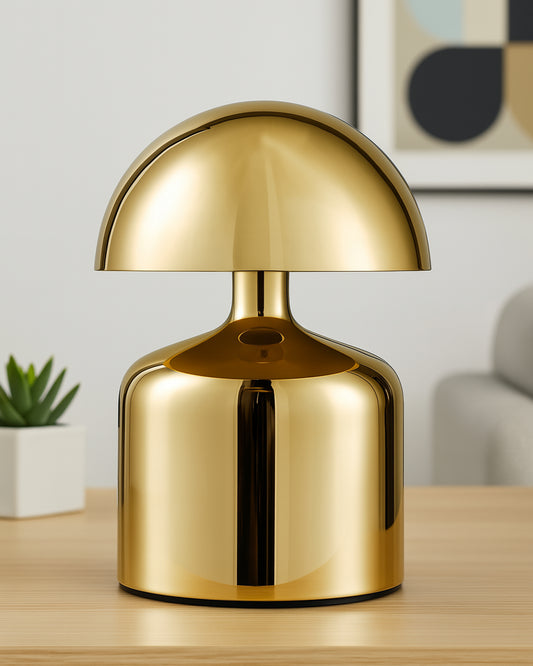 Table Lamp Portable Lamps for Bedroom, Night Lamp, Table Lamp for Bedroom & Living Room, Bedside Lamp, Dimming, 3 Colour Touch Control, Wireless Charging, Metal Mushroom, Gold