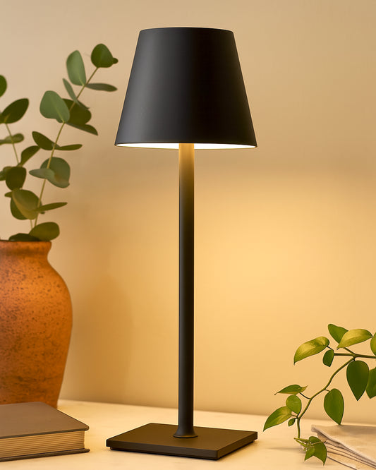 Rechargeable Table Lamps,Cordless Lamp Wireless Charging, Portable Indoor/Outdoor Table Lamp for Patio Restaurant Home Dinner Dining Kitchen,Waterproof & Wireless, Black Frustum