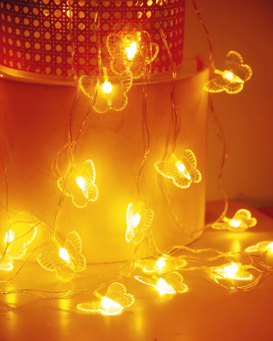 Homesake® Plastic 20 Butterfly Led String Lights for Photo Hanging, Birthday, Festival Decor, Wedding, Party for Home, Patio, Lawn, Decorative Lighting, Restaurants Decoration (Warm White), 5 Meters