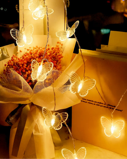 Homesake® Plastic 20 Butterfly Led String Lights for Photo Hanging, Birthday, Festival Decor, Wedding, Party for Home, Patio, Lawn, Decorative Lighting, Restaurants Decoration (Warm White), 5 Meters
